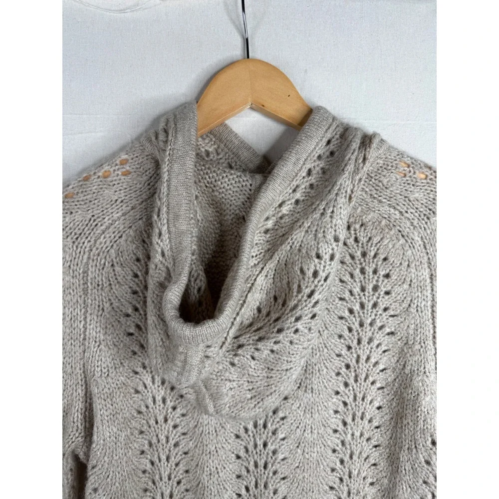 J. Crew Womens Sweater Hoodie In Pointelle Stitch Size Small Biege Alpaca Blend